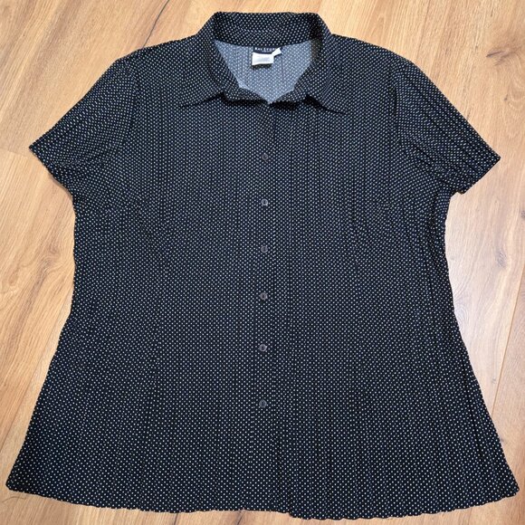 Bay Studio Career Woman's Black Polka Dot Button up Short Sleeve Blouse Size L - Picture 2 of 7